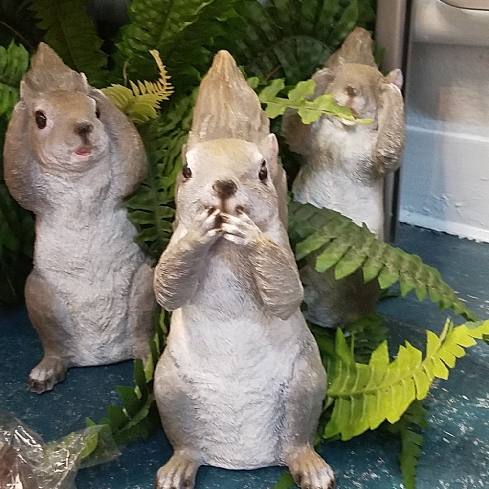 Hear speak and see no evil squirrels.